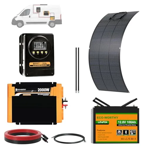 ECO-WORTHY 1280Wh Kit Panneau Solaire Camping-Car: batterie lithium 12